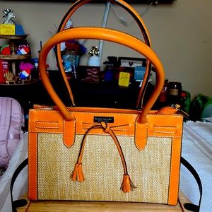 Kate Spade Orange Straw Summer Purse 11”